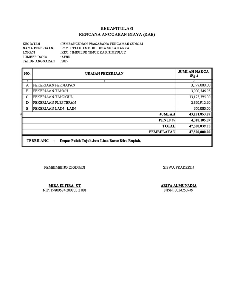 CONTOH PEMBUATAN RAB Tanggul Sungai | PDF