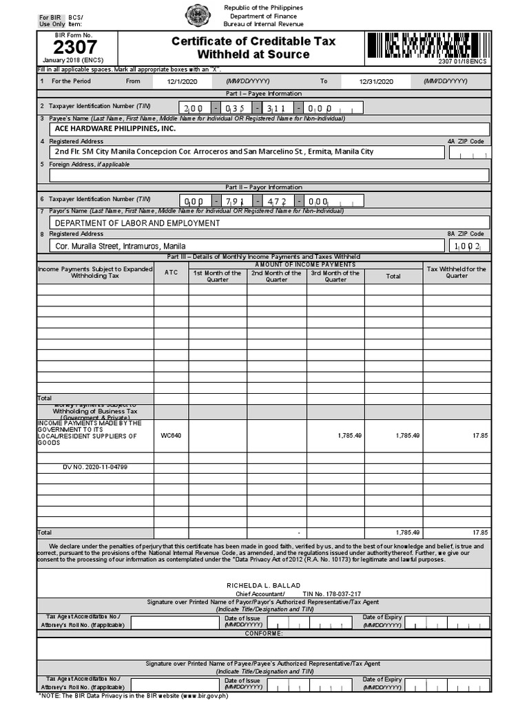 Ace Hardware Philippines, Inc PDF Payments Taxes