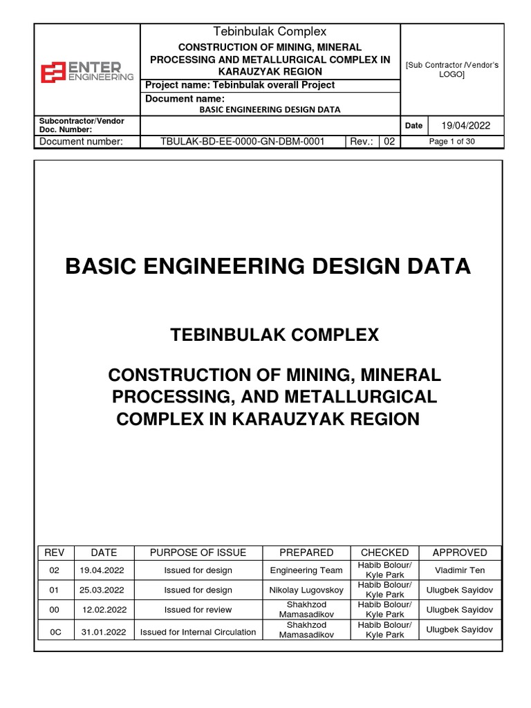 TBULAK BD EE 0000 GN DBM 0001 Rev 02 Basic Engineering Design Data Tbulak bd ee 0000 gn dbm 0001 rev 02 basic engineering design data
