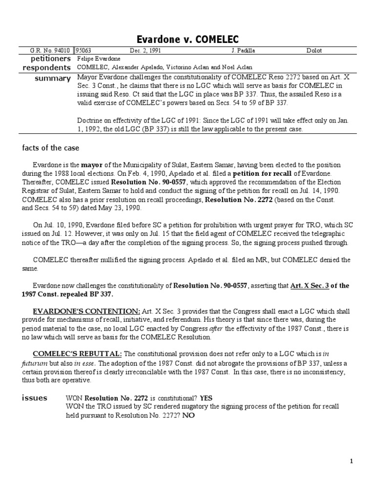 Constitutionality of COMELEC Reso 2272 | PDF | Commission On Elections ...