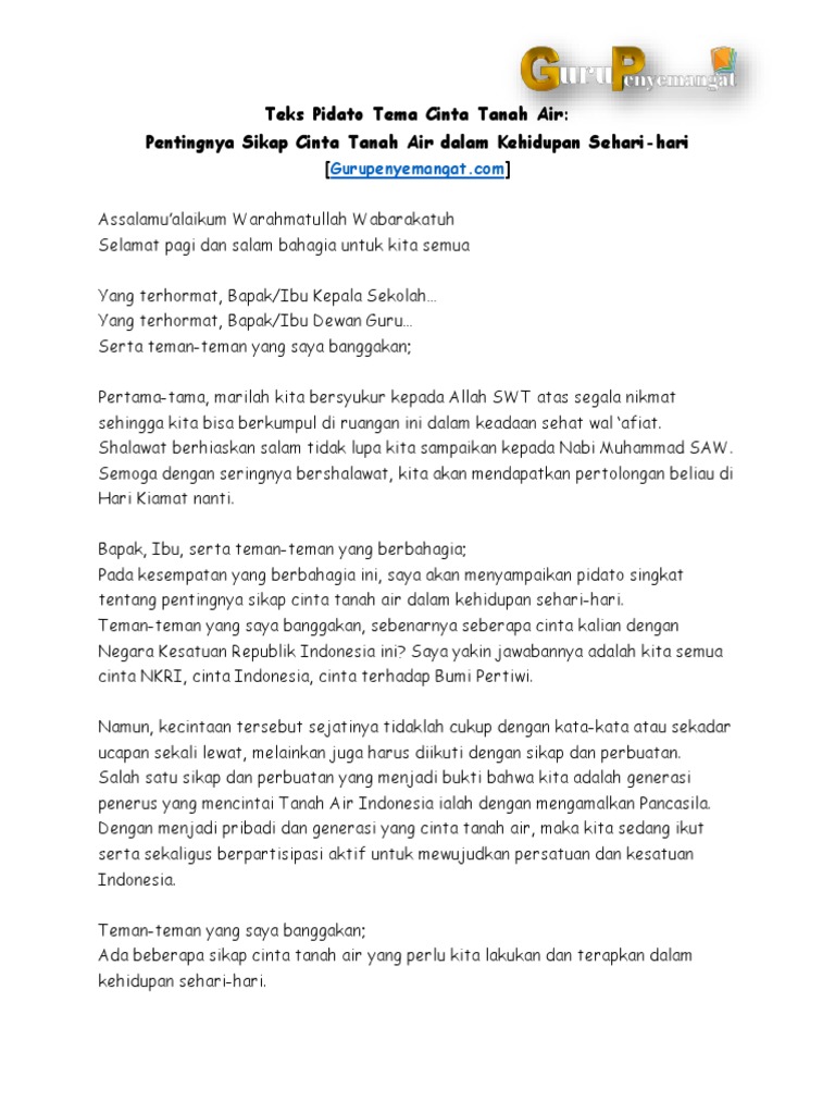 Contoh Teks Pidato Tentang Cinta Tanah Air PDF