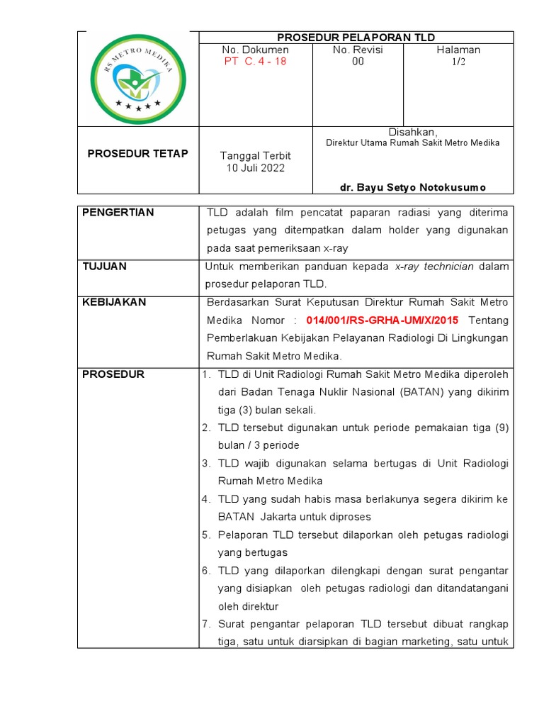 Prosedur Pelaporan TLD Radiologi | PDF
