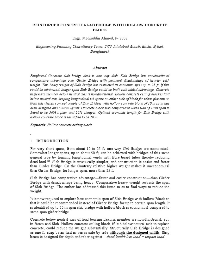 Reinforced Concrete Slab Bridge With Hollow Concrete Block | PDF ...