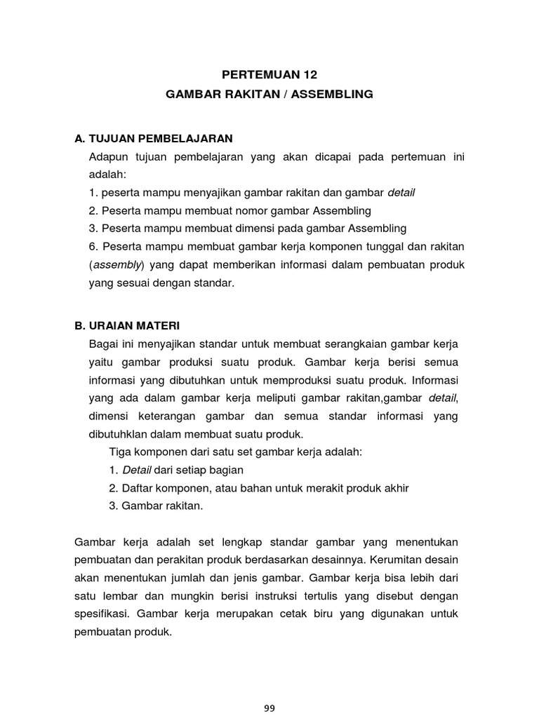 12 - Modul Ajar Gambar Mesin - Gambar Rakitan Assembling | PDF