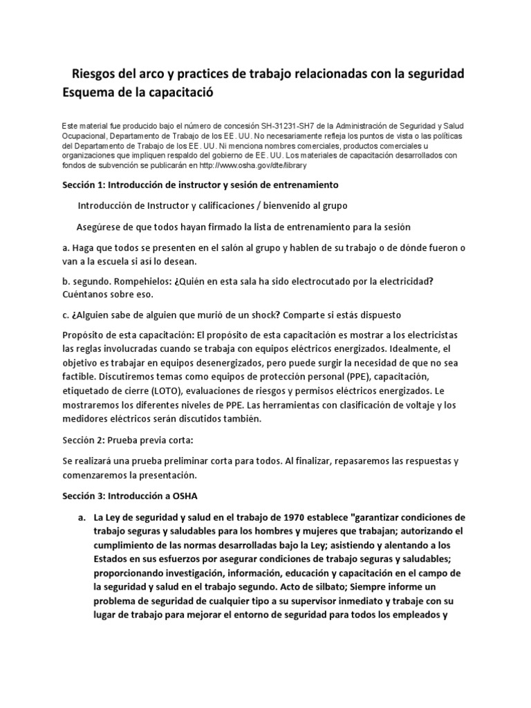NR 10 Arc Hazards Outline _tests Spanish PDF Administración de