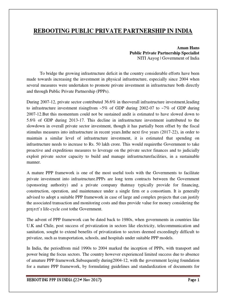 Revitalizing PPP Framework in India | PDF | Public–Private Partnership ...