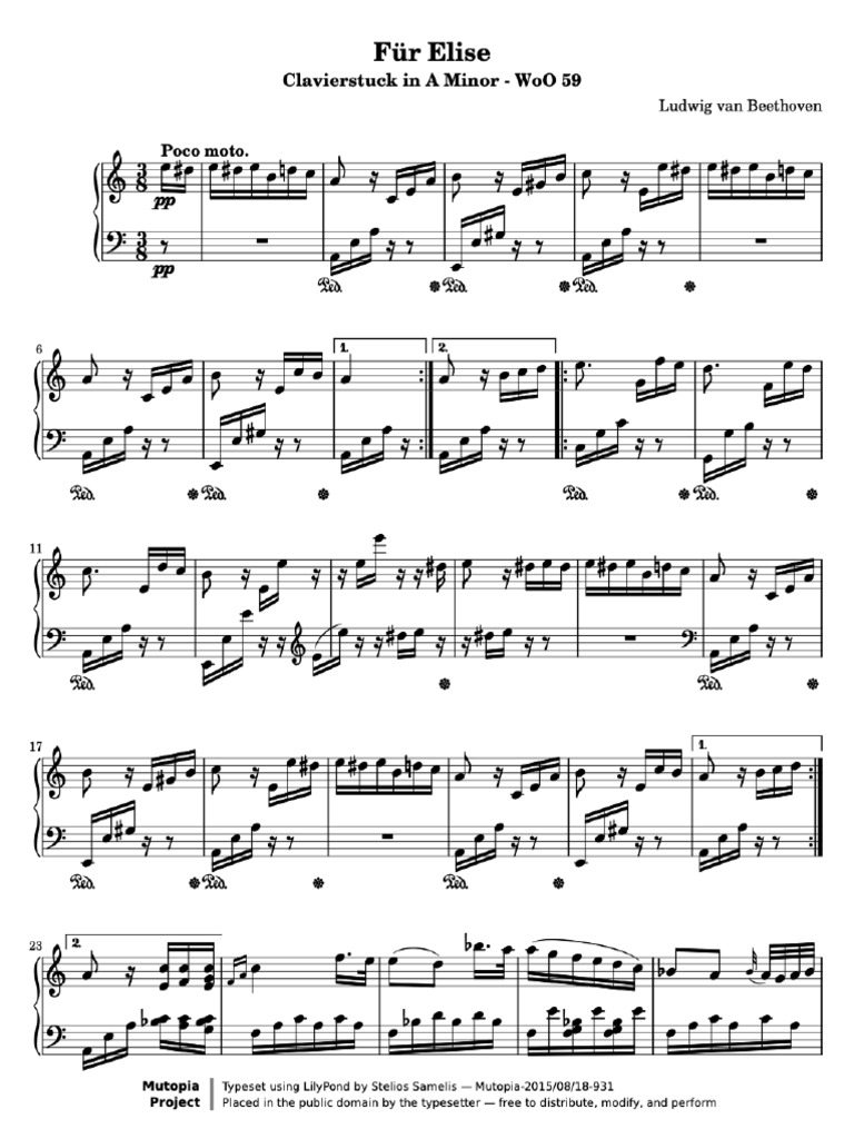 Fur Elise Music Sheet PDF