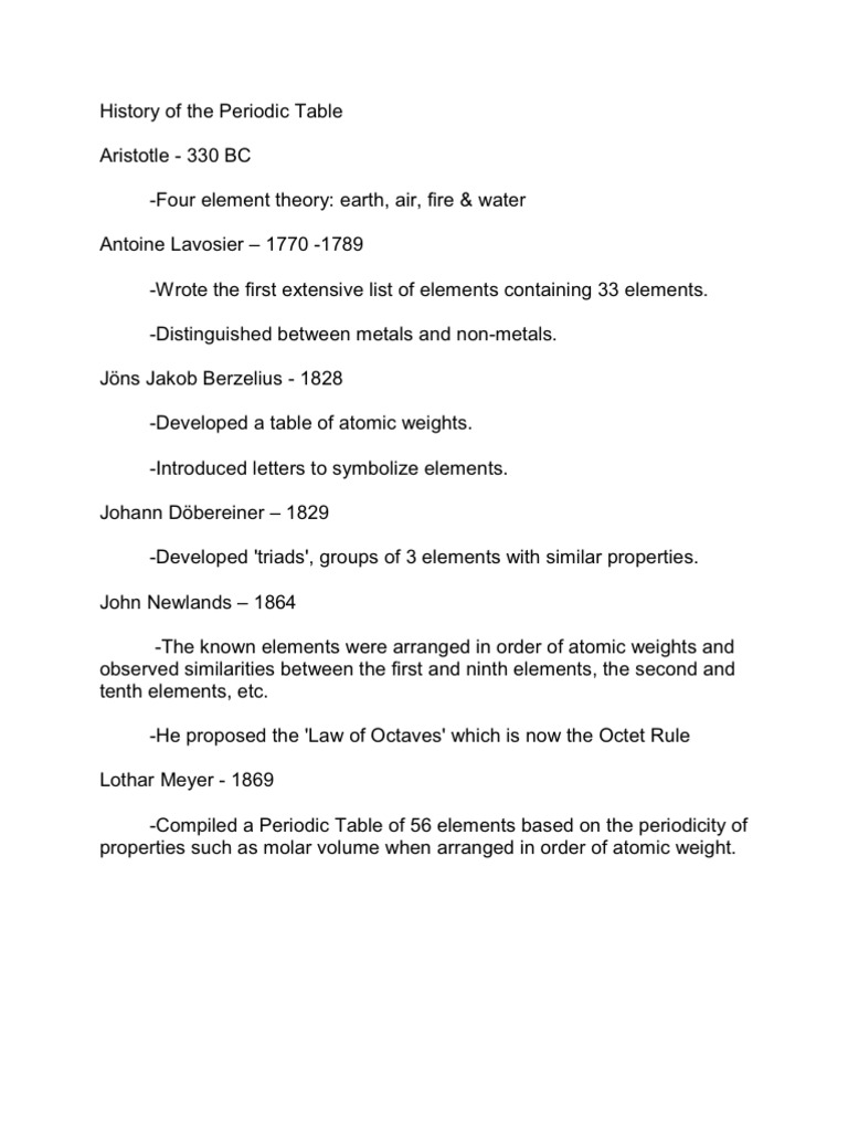 History of the Periodic Table | PDF | Periodic Table | Chemical Elements