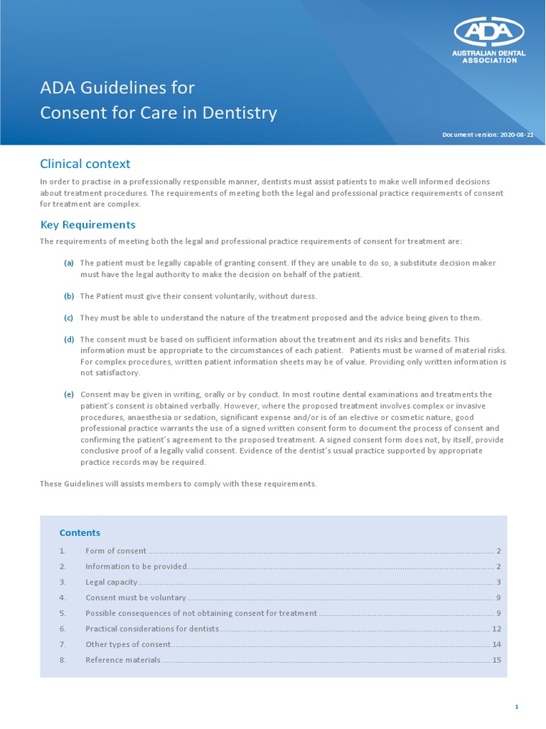 ADA Guidelines Consent For Care PDF