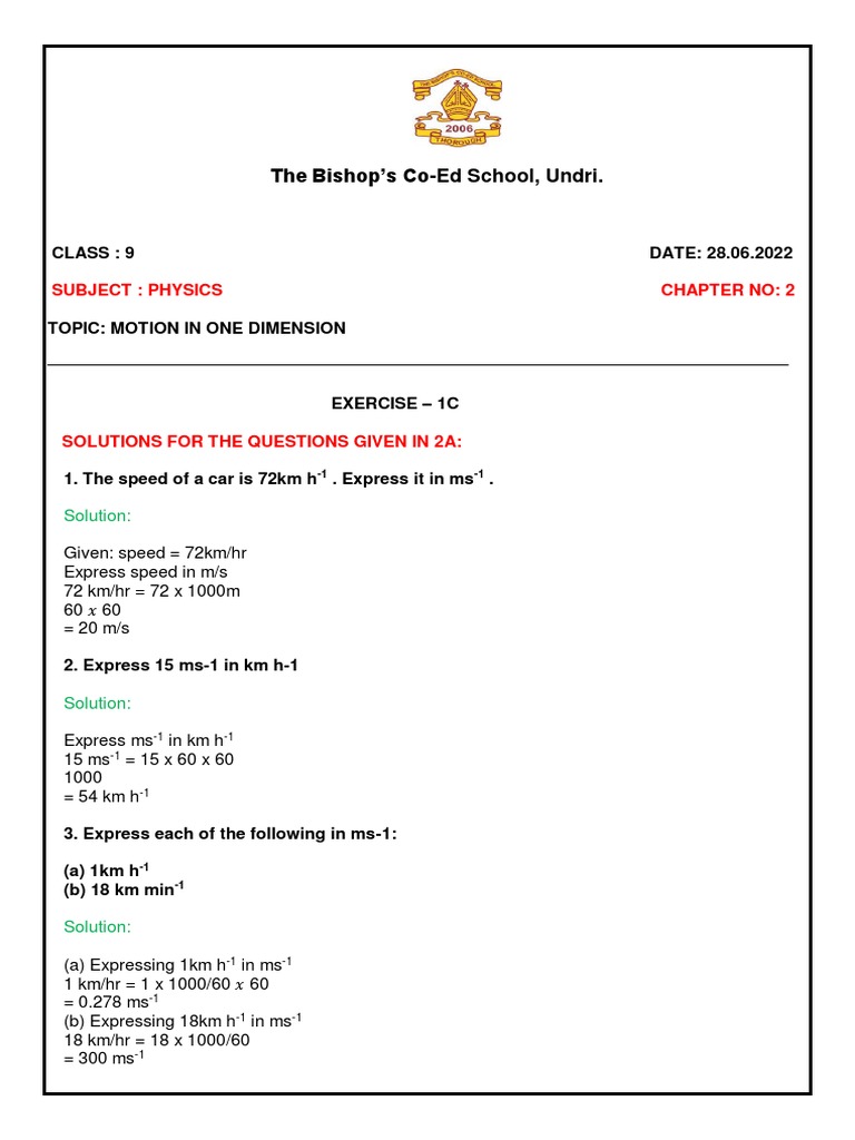Speed Conversion and Motion Exercises | PDF | Speed | Velocity
