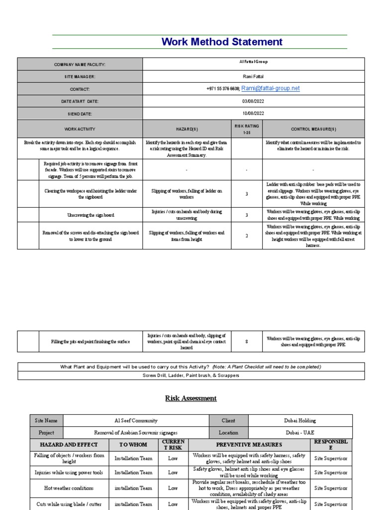 Work Method Statement for Signage Removal | PDF | Personal Protective ...