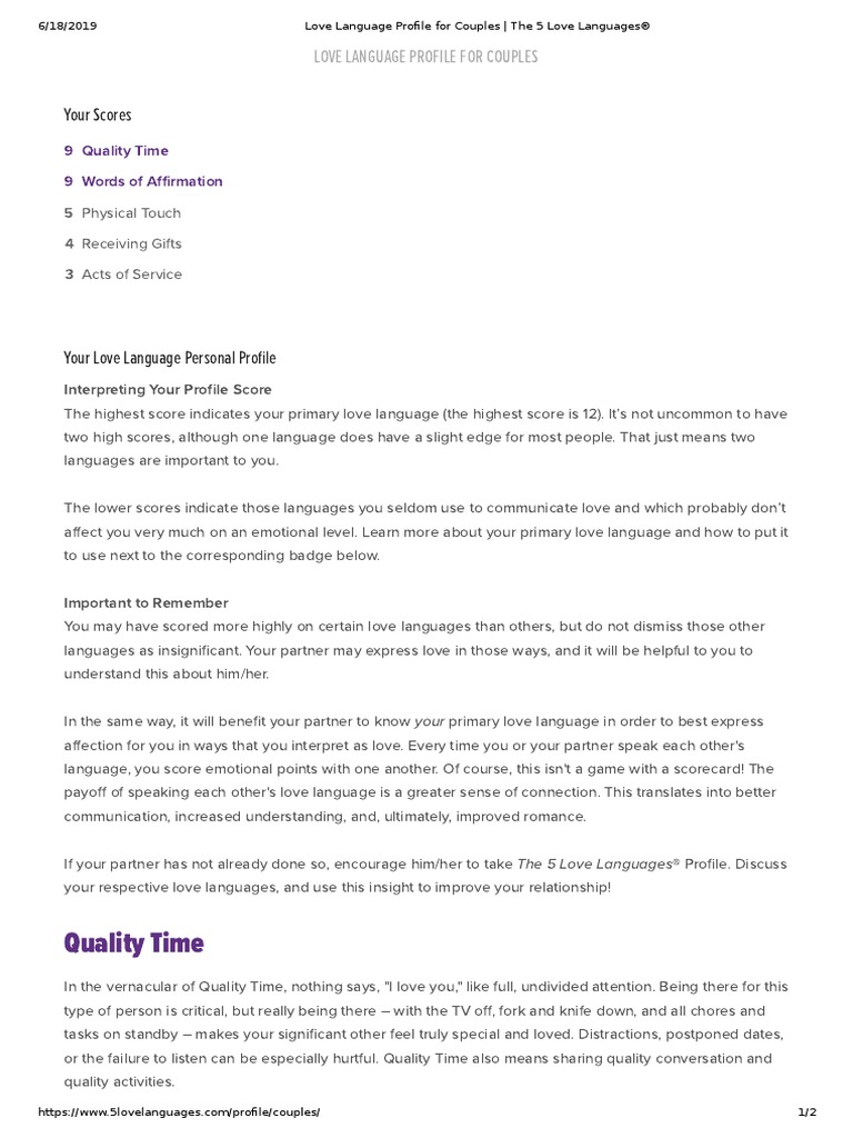 Love Language Profile For Couples - The 5 Love Languages® | PDF | Love ...