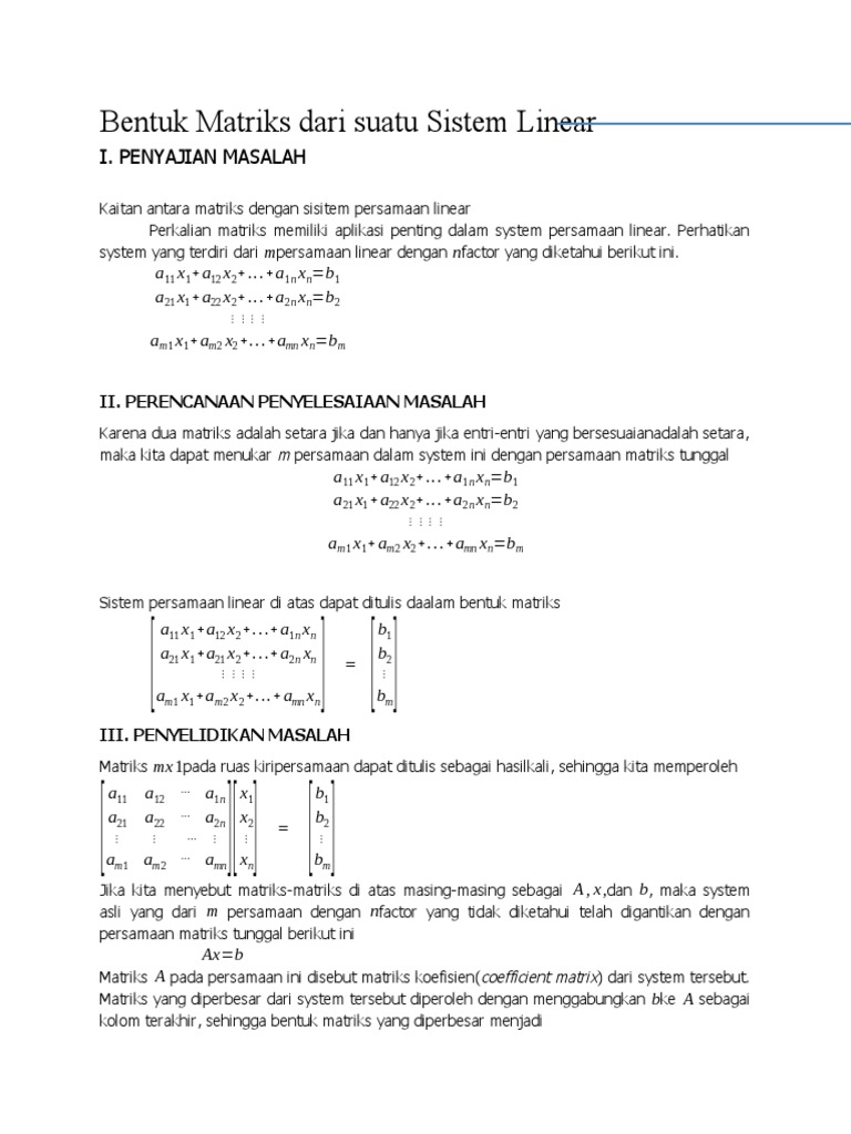 Matriks dan Sistem Persamaan Linear | PDF