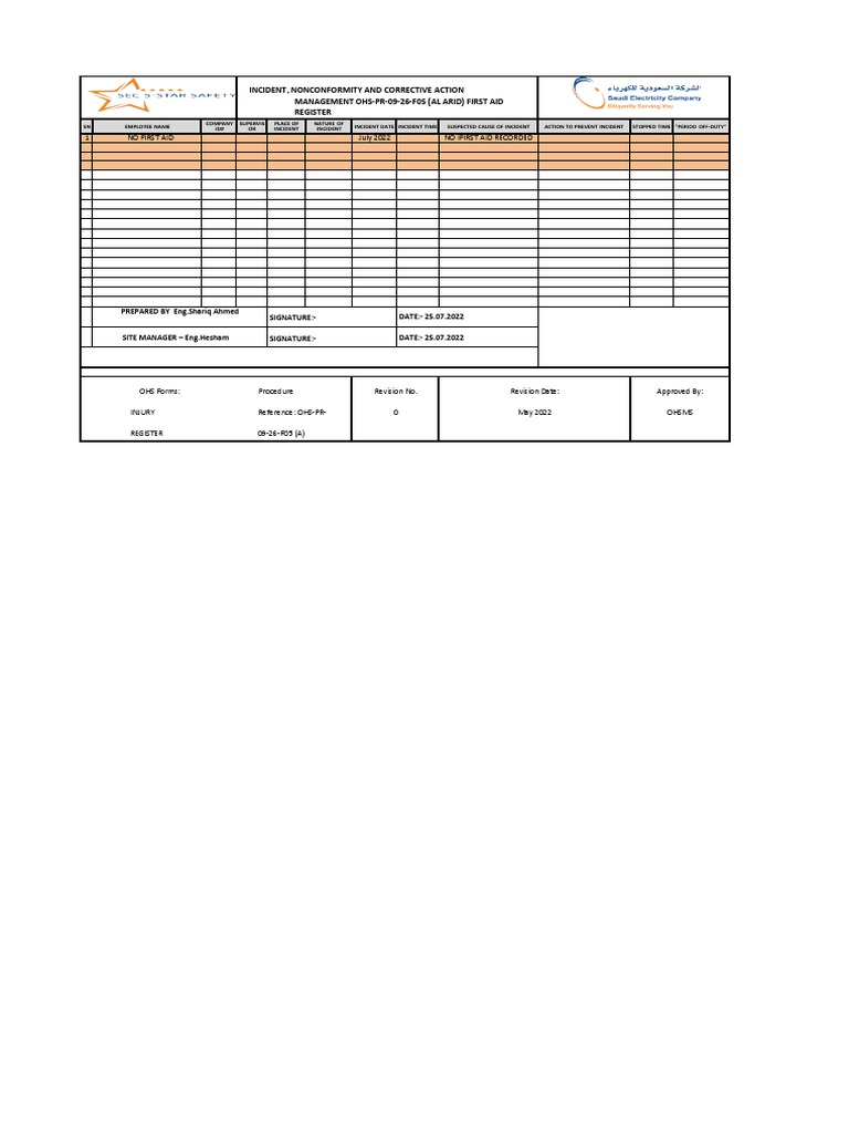 First Aid Incident Management Register | PDF | Technology & Engineering