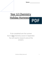 Yr 12 Chemistry Holiday Homework