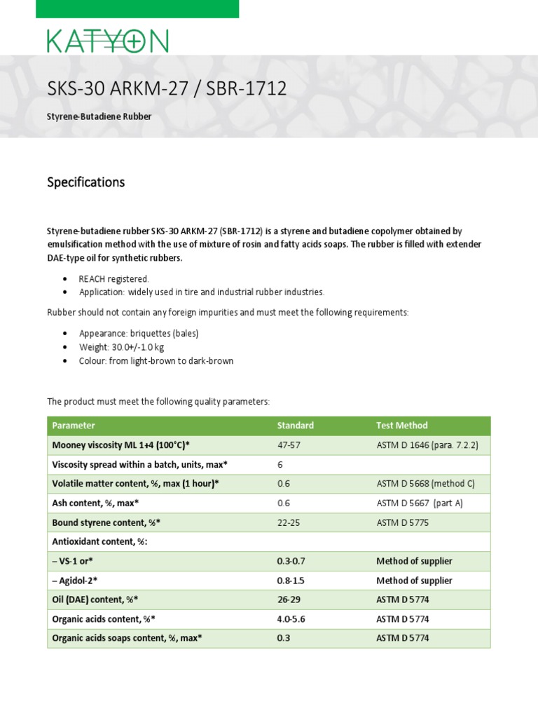 SKS 30 Arkm 27 SBR 1712 PDF Natural Rubber Shelf Life