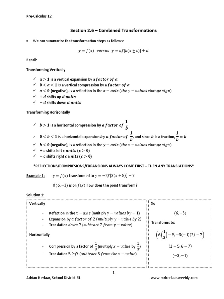 Section 2.6 - Combined Transformations | PDF | Mathematical Relations ...