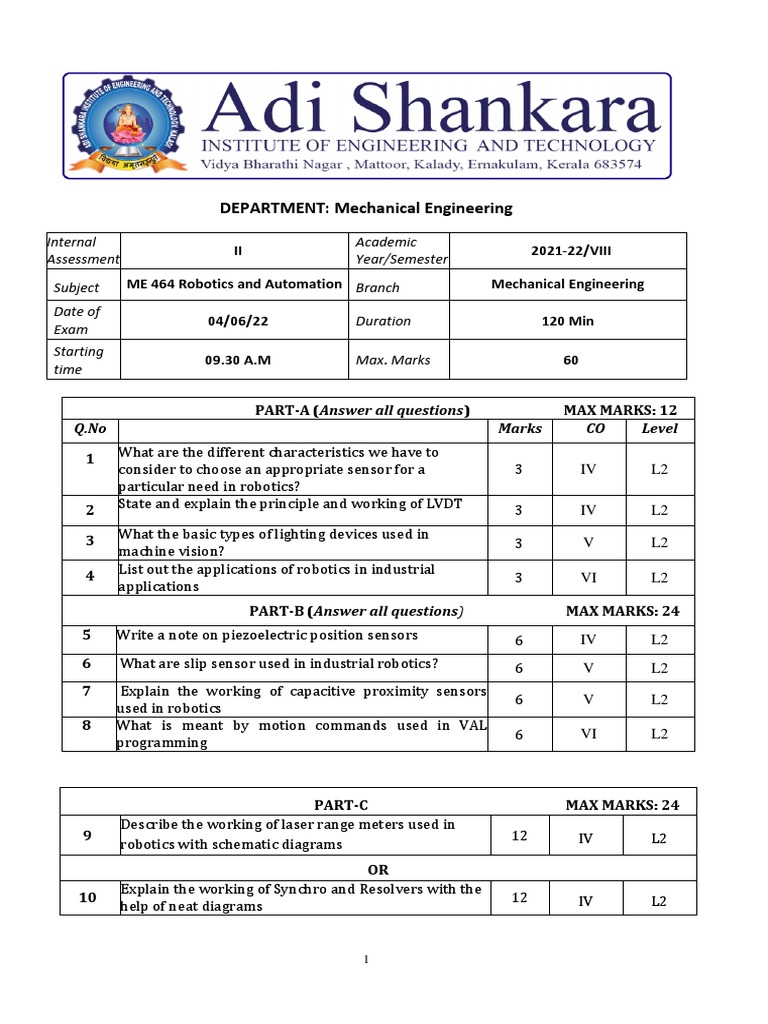 ME 464 Robotics and Automation | PDF | Robotics | Robot