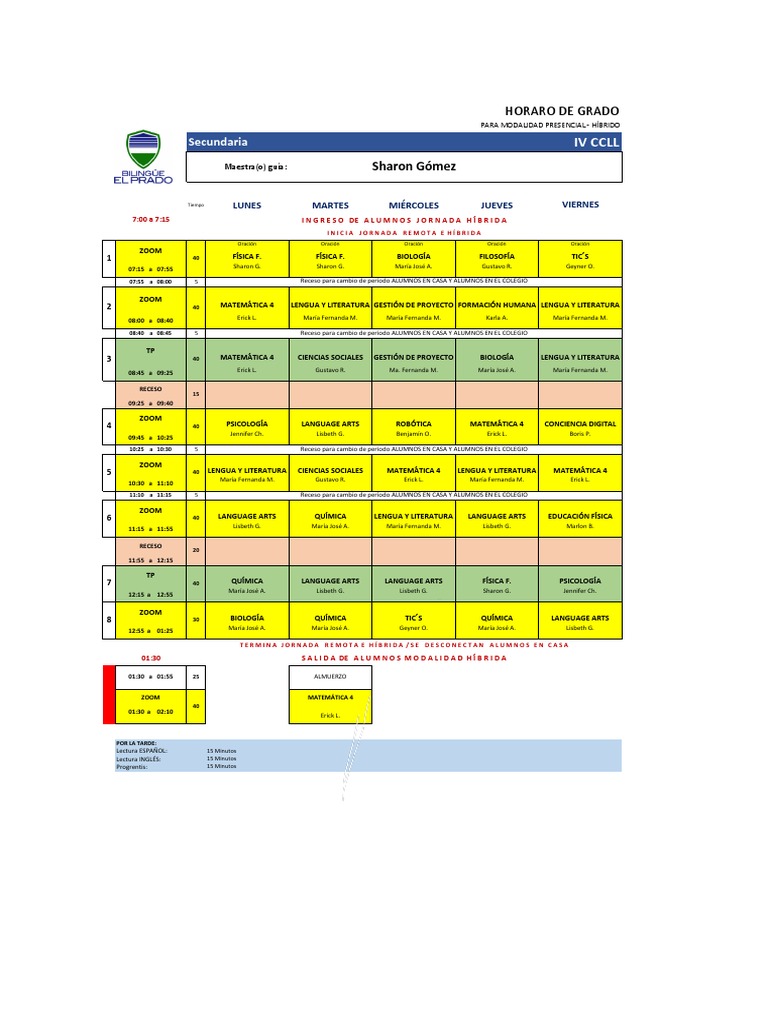 Horario Escolar Secundaria Híbrido | PDF | Science