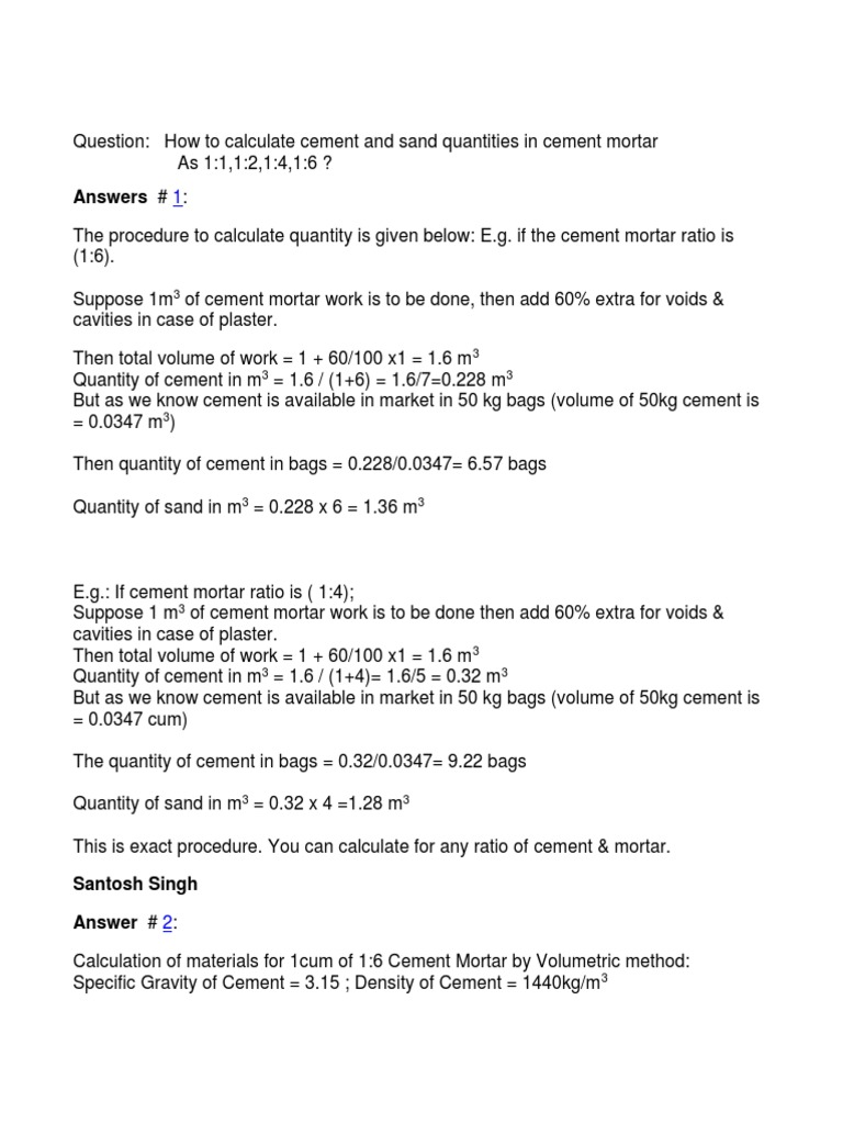 Cement Mortar Plaster Estimator PDF Concrete Mortar (Masonry)