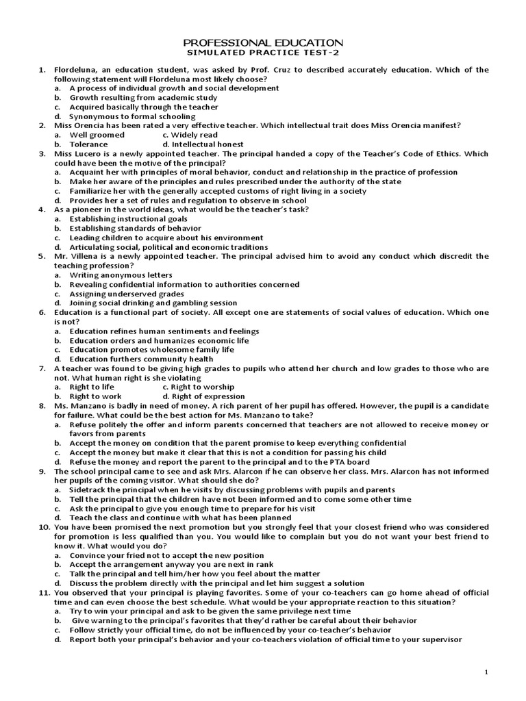 Simulated Practice Test 2 Professional Education | Download Free PDF ...