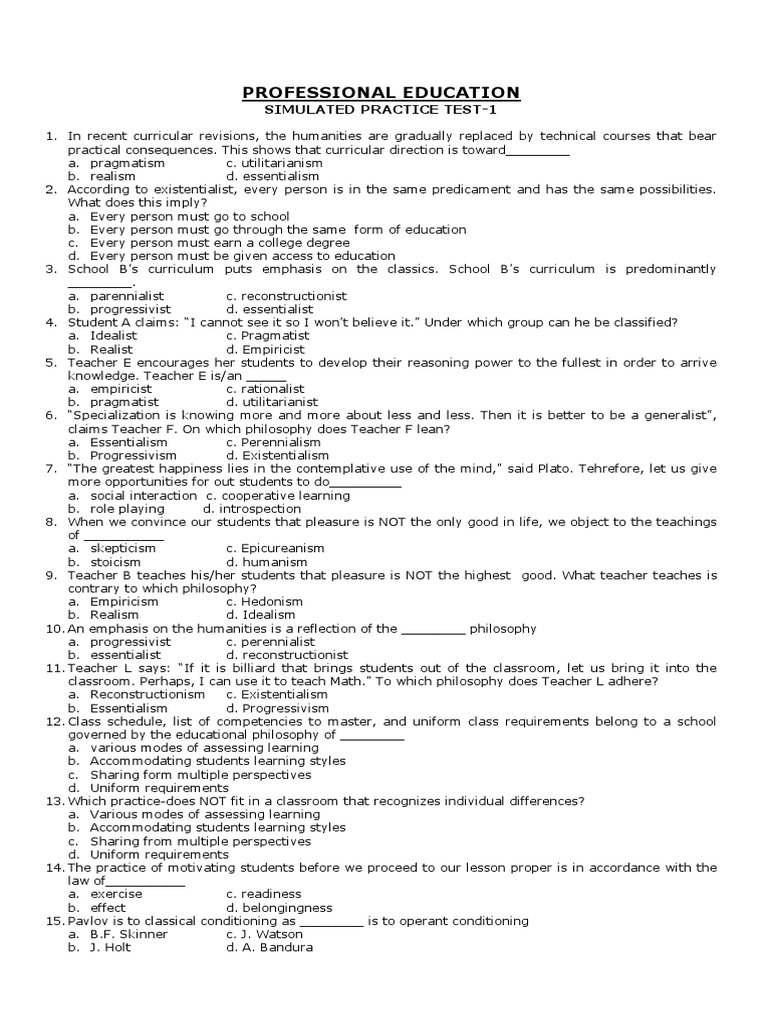 Simulated Practice Test 1 Professional Education | PDF | Educational ...