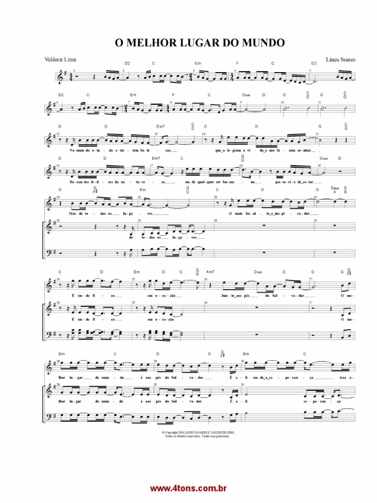 Partitura-Novo Tom-O Melhor Lugar Do Mundo-2001 | PDF