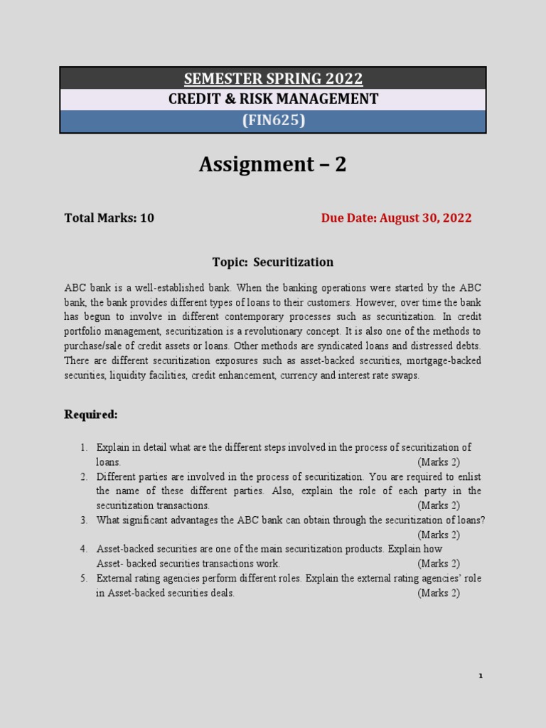 Spring 2022 - FIN625 - 2 | PDF | Securitization | Asset Backed Security