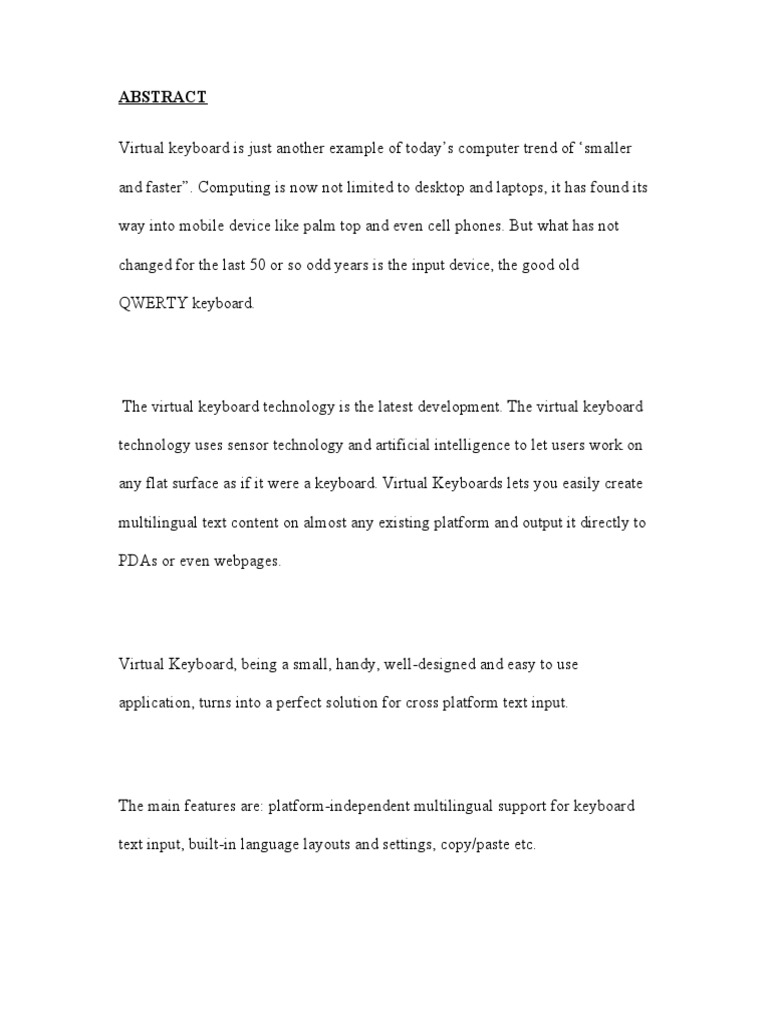 Virtual Keyboard Technology Overview | PDF | Computer Keyboard ...