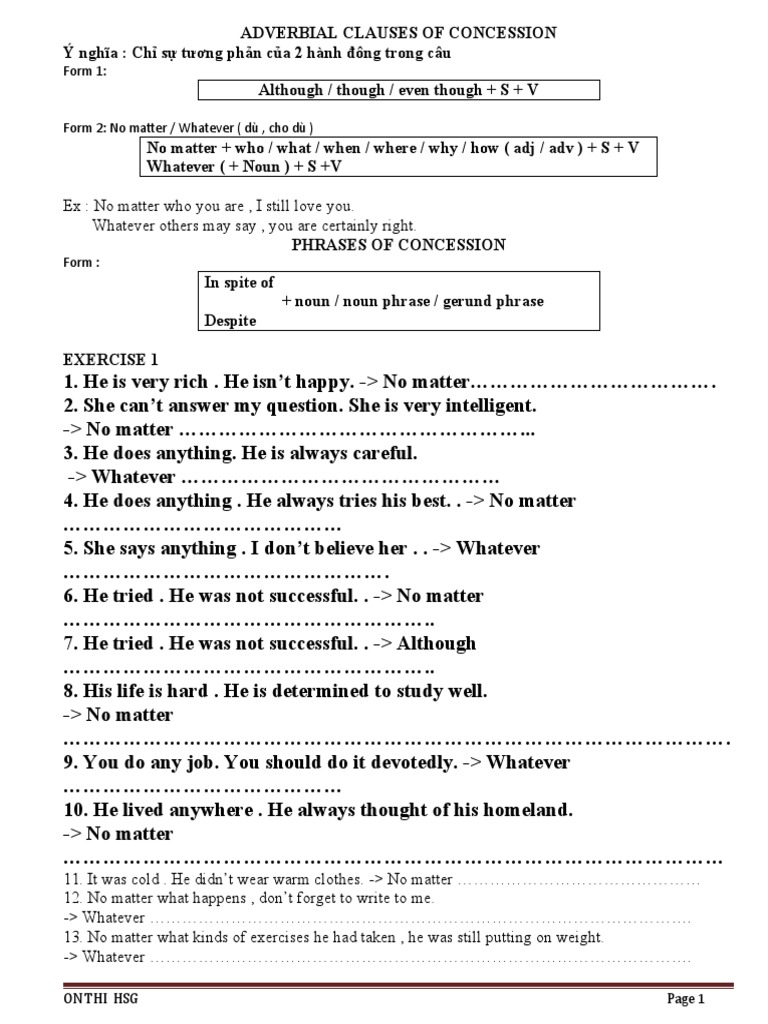 Adverbial Clauses of Concession | PDF | Clause | Language Mechanics