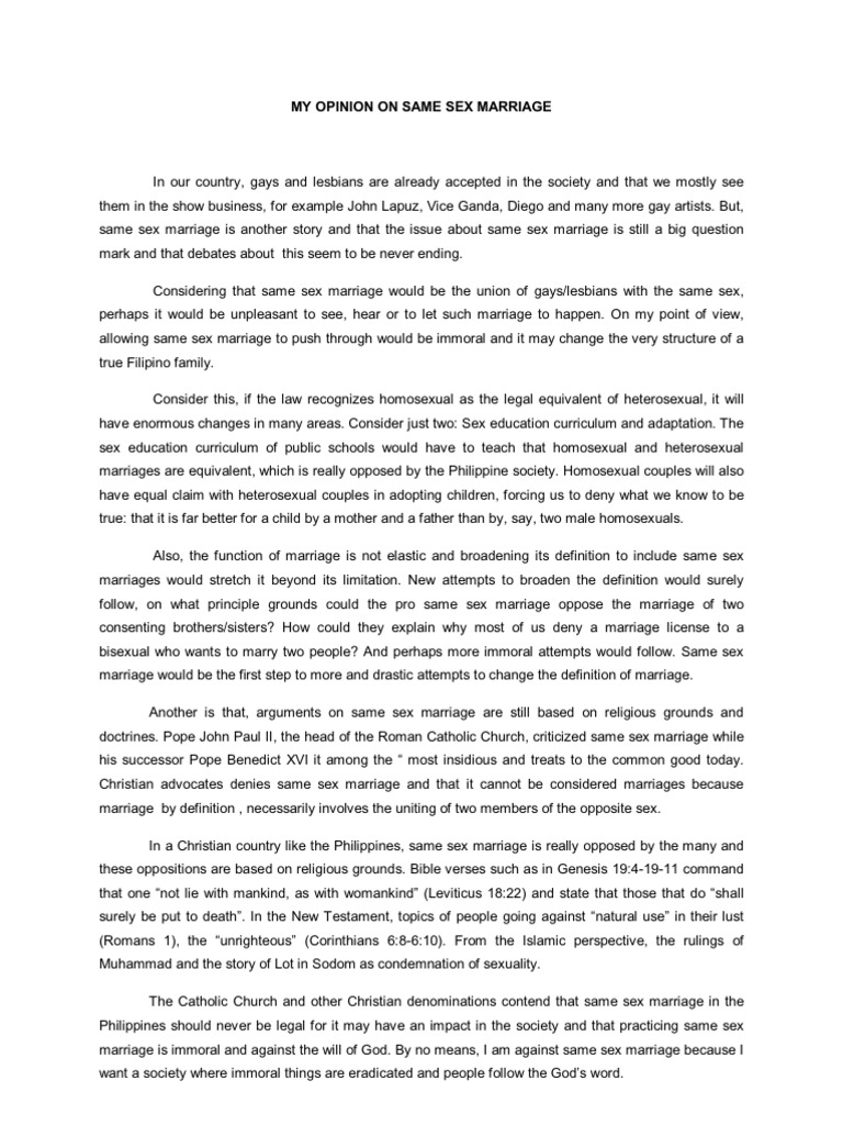 Реферат: Same Sex Marriage Essay Research Paper