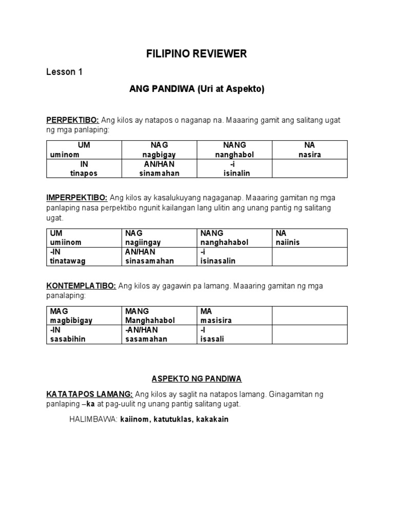 Filipino Reviewer | PDF