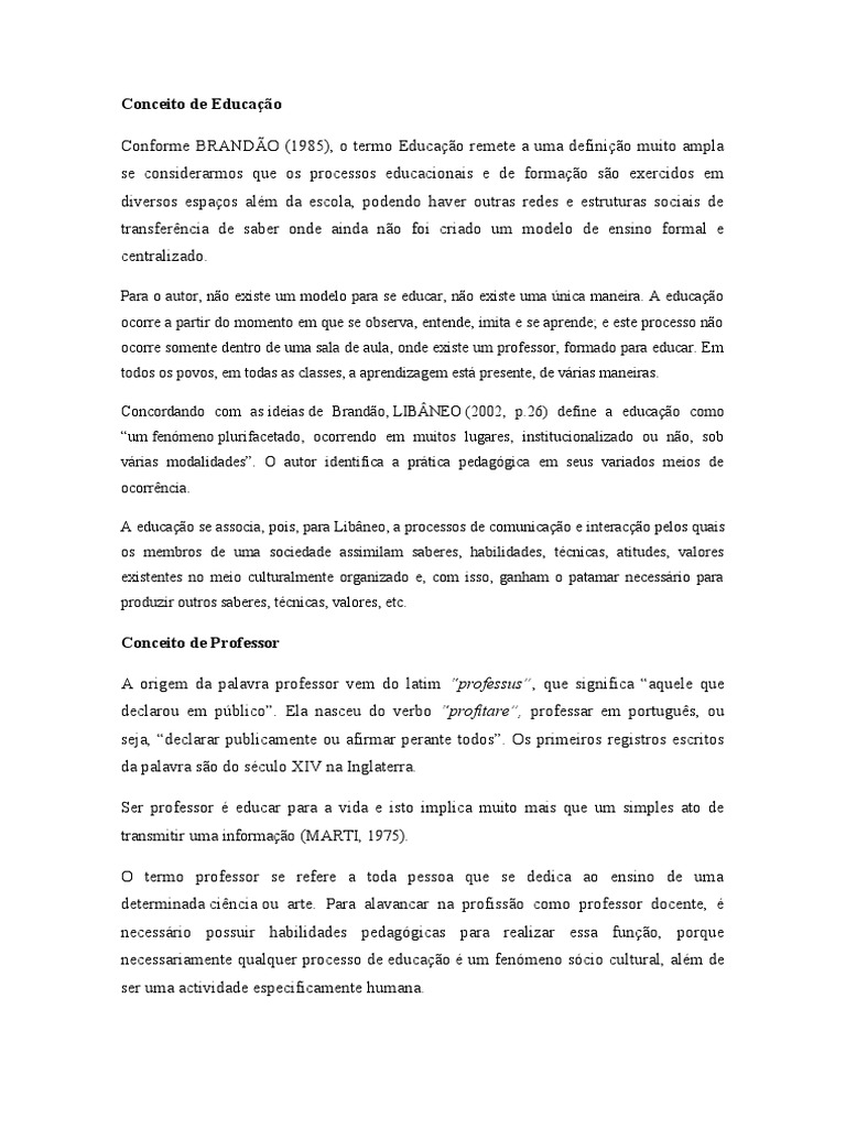 Definições e Conceitos de Educação | PDF | Pedagogia | Cognição