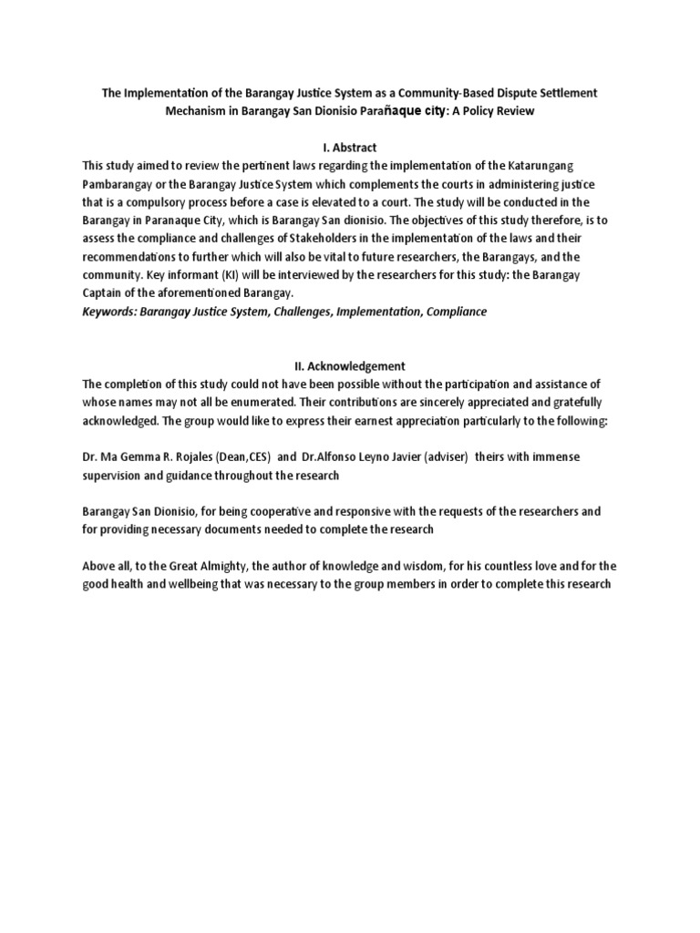 Assessing the Implementation and Challenges of the Barangay Justice