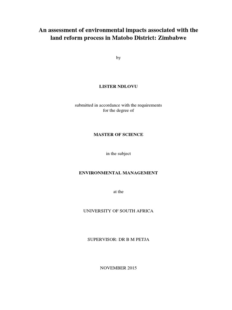 Dissertation Ndlovu Lister PDF Agriculture Zimbabwe