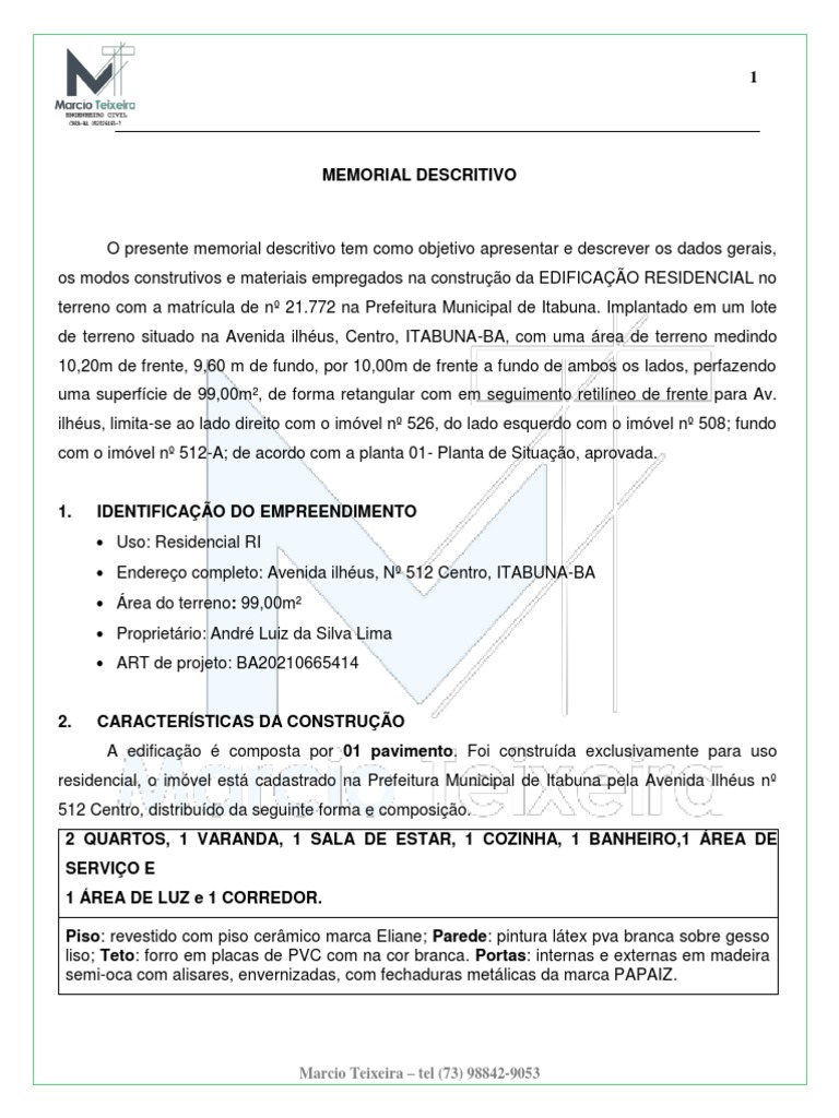 Memorial Descritivo | PDF | Setores econômicos