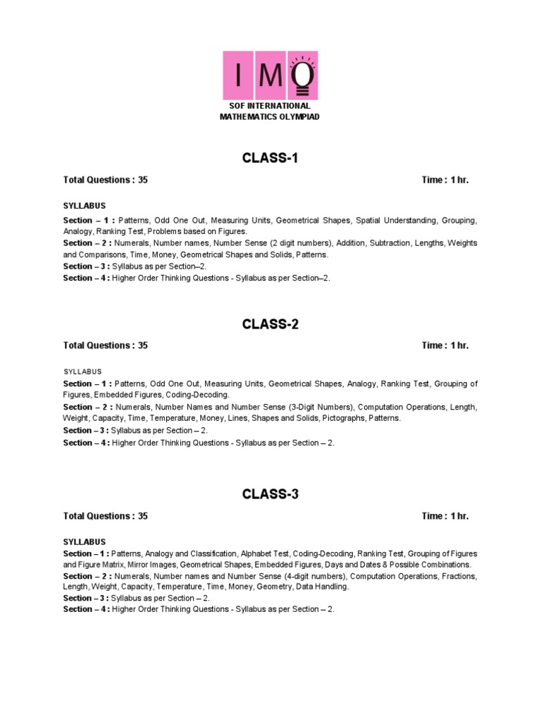 Imo Syllabus PDF Equations Area