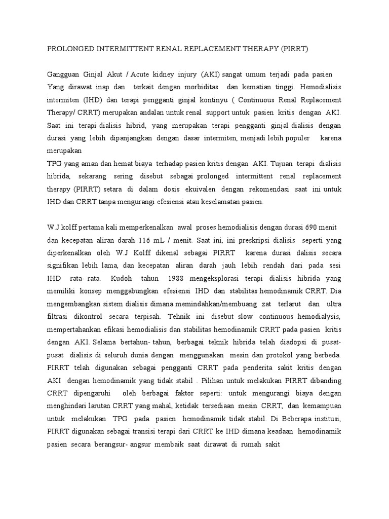 Prolonged Intermittent Renal Replacement Therapy | PDF
