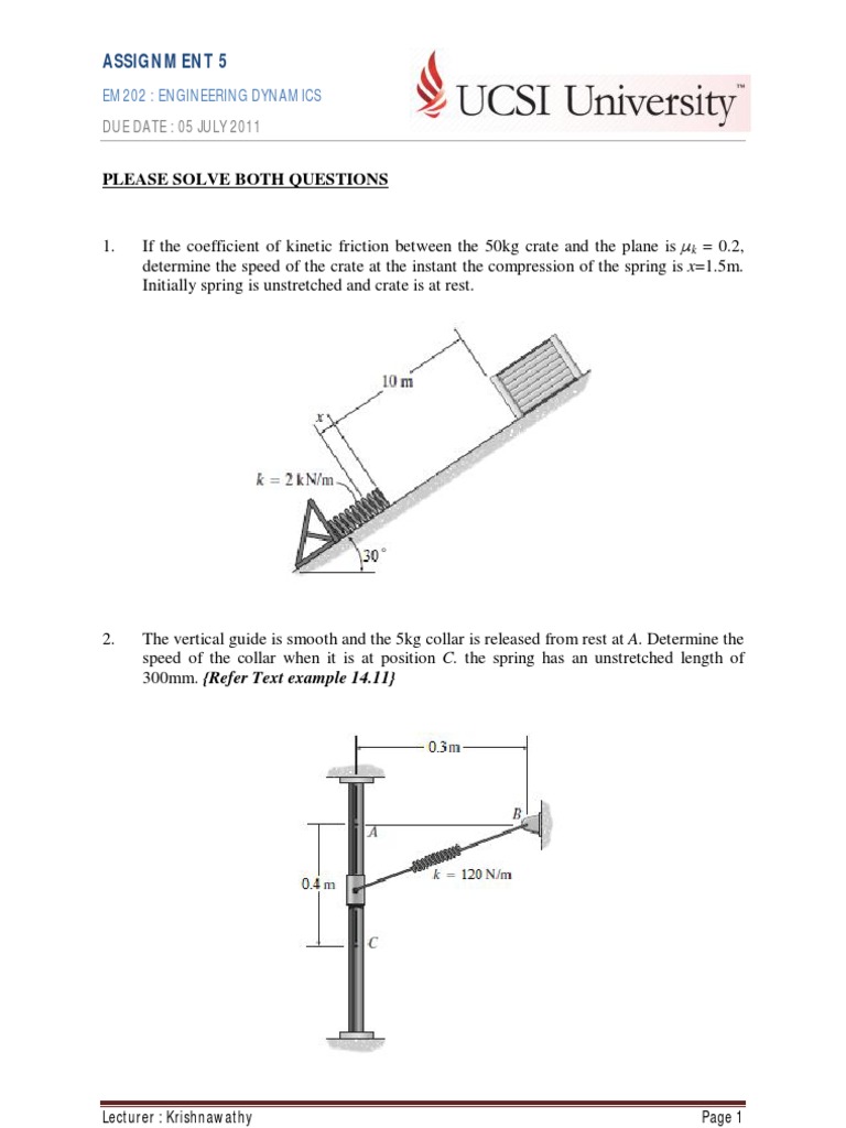 Engineering Dynamics Assignment | PDF | Teaching Methods & Materials ...