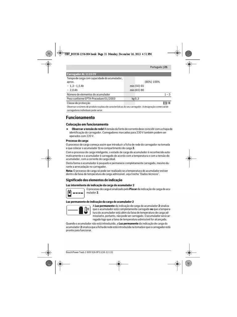 Manual do Carregador Bosch AL 1115 CV | PDF | Engenharia Elétrica