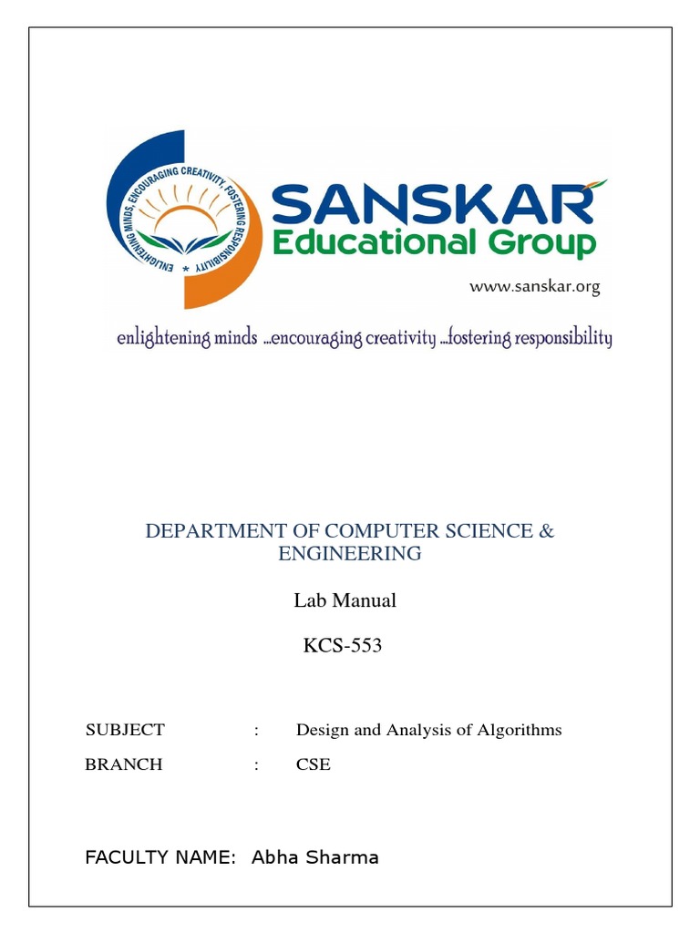 Daa Lab Manual PDF Algorithms And Data Structures Theoretical