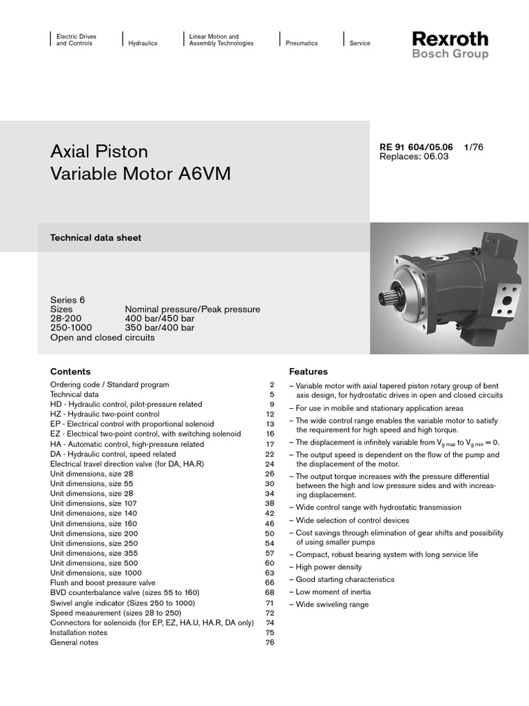 Axial Piston Variable Motor A6VM RE 91 604/05.06 1/76 Replaces 06.03