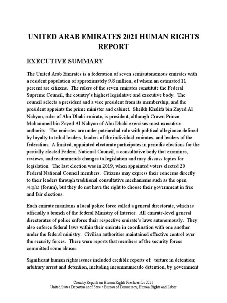 United Arab Emirates 2021 Human Rights Report PDF Detention