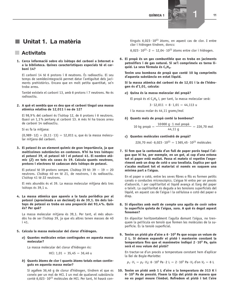 Solucionari Unitat 1 La Materia | PDF