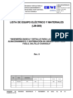 Lista de Equipo Eléctrico y Materiales (LM-009)
