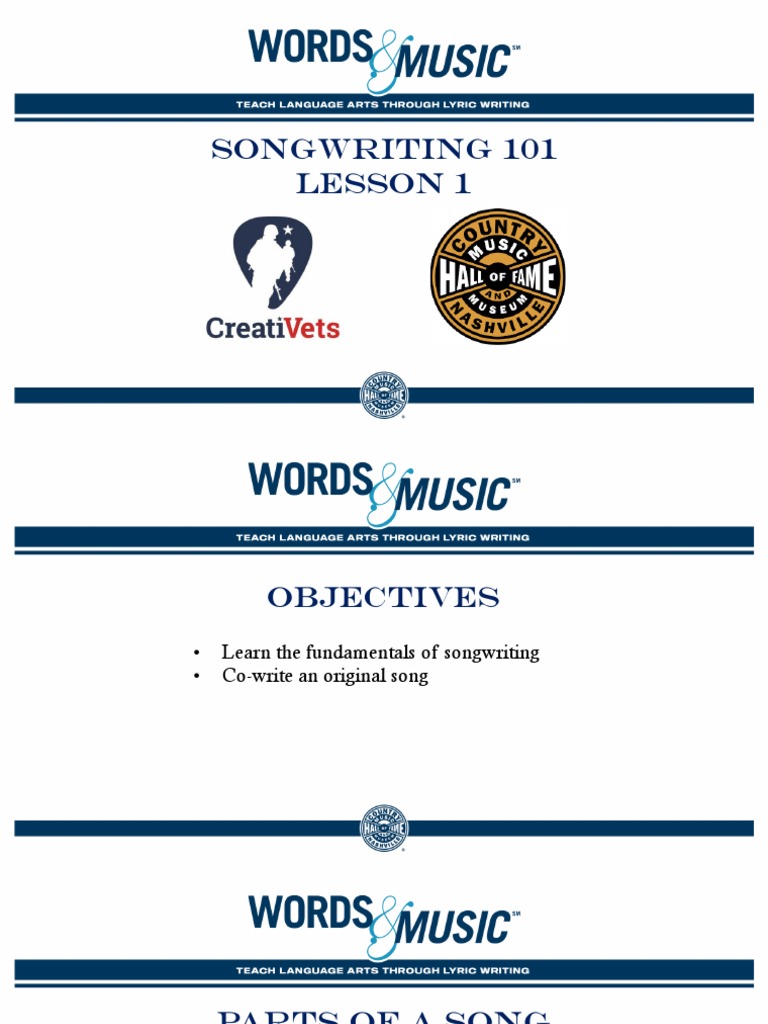 Songwriting 101 lesson 1 pdf song structure rhyme