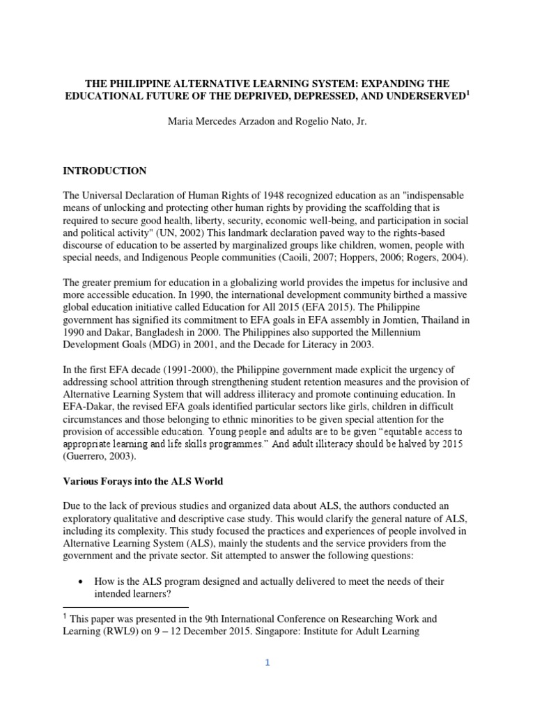 Philippine Alternative Learning System Overview | PDF | Literacy | Teachers