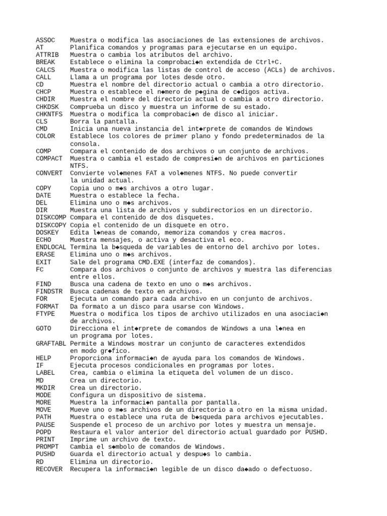 Comandos esenciales de MS-DOS | PDF | Archivo de computadora ...