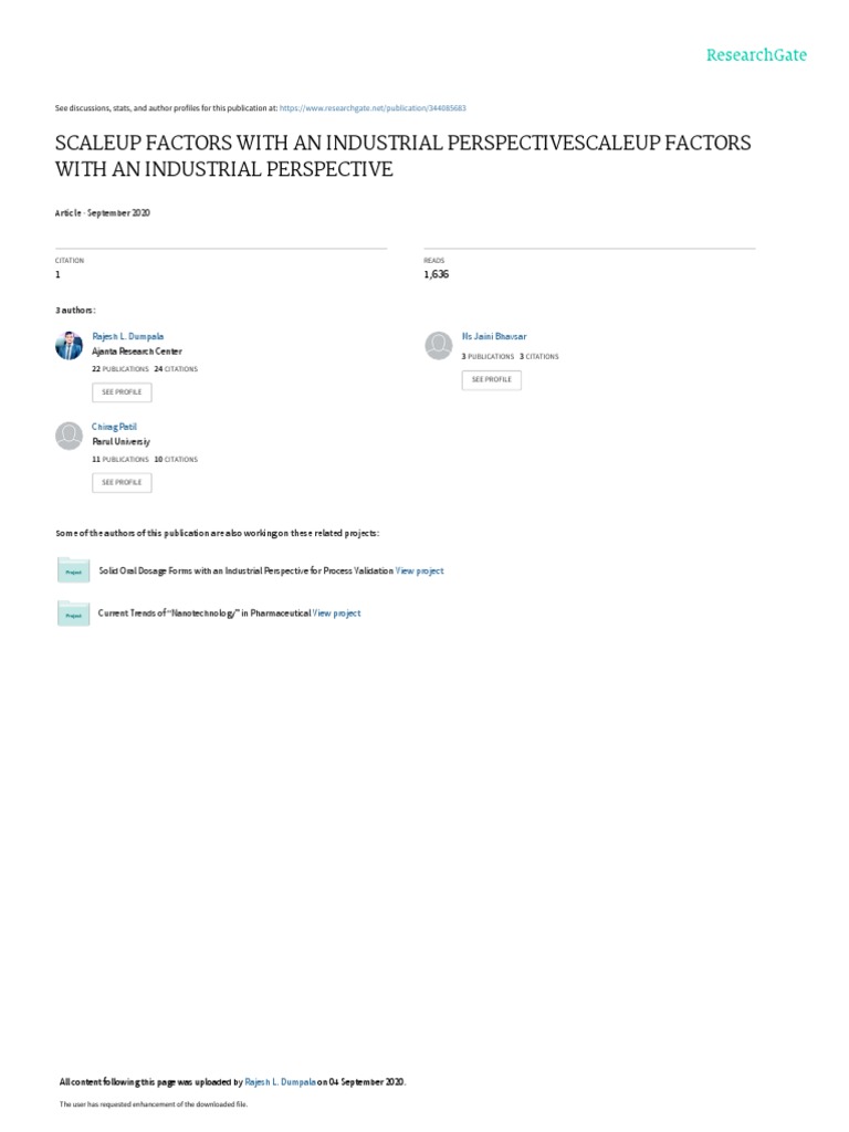 Scale-Up Factors in Pharmaceutical Industry | PDF | Tablet (Pharmacy ...