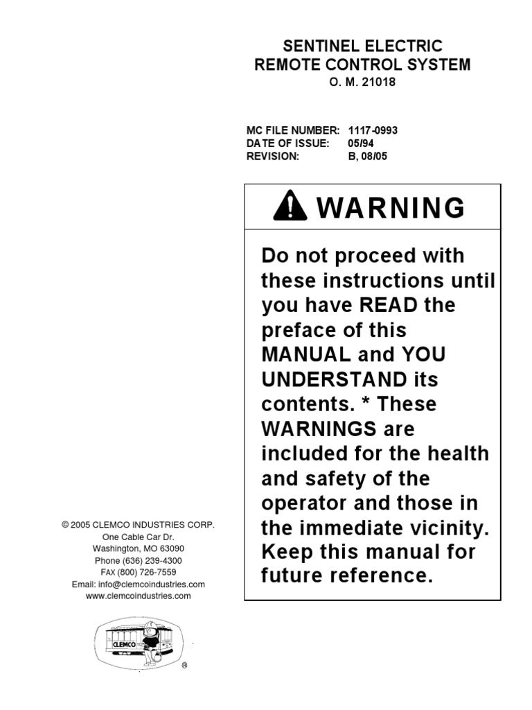 Warning: Sentinel Electric Remote Control System | PDF | Valve ...